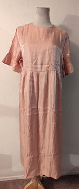 New Lola May sz 12 MIdi or Maxi Dress shimmery peach ruffle short sleeves 3722